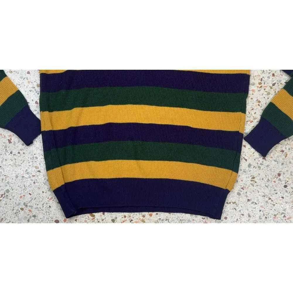 The Hecht Co Rare Vtg‎ Men's Striped Made In Italy 1/4 Button Up Sweater Size L